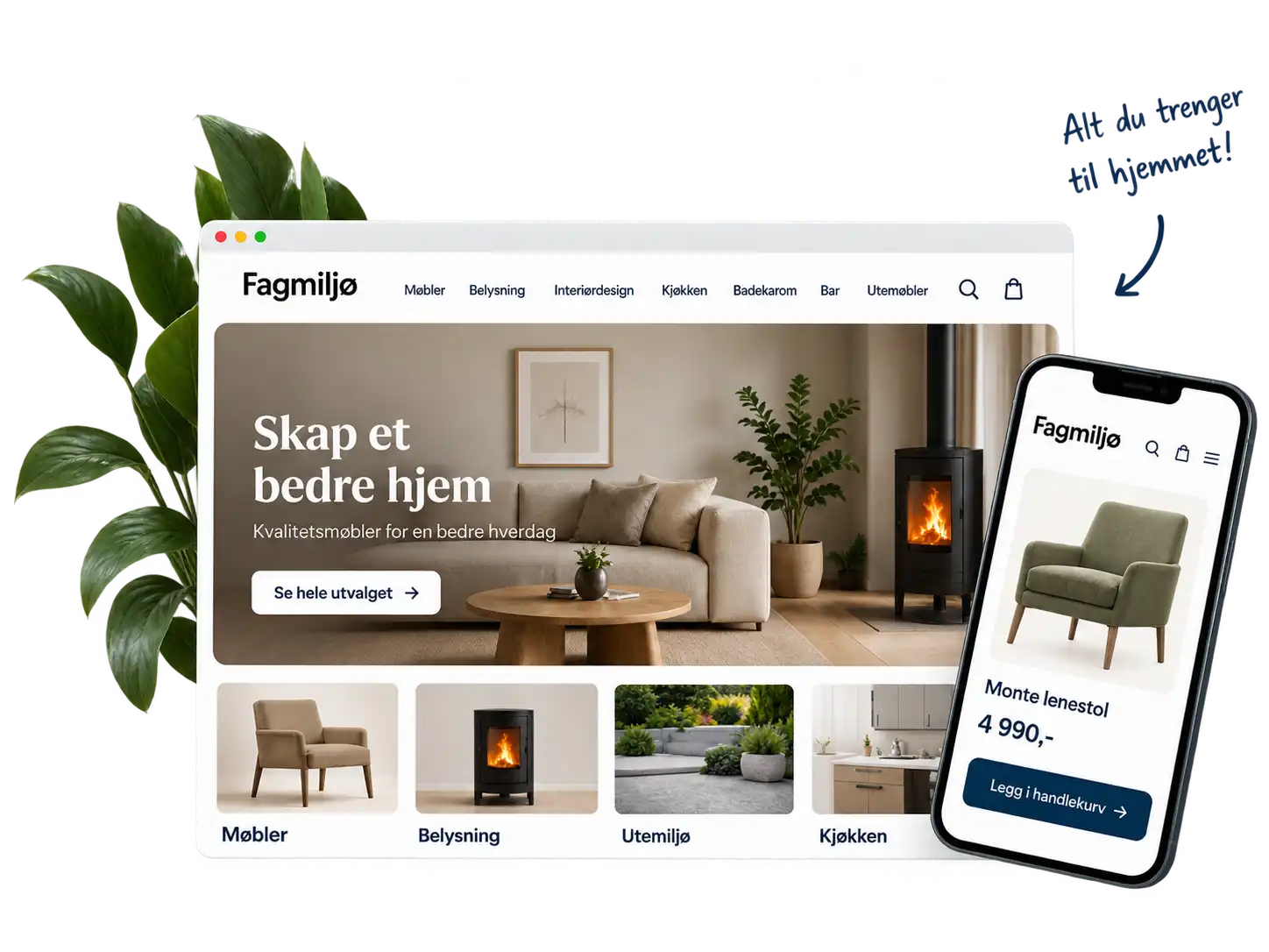 Fagmiljø nettbutikk på PC og mobil – bygget av Digitroll med Visma Global-integrasjon
