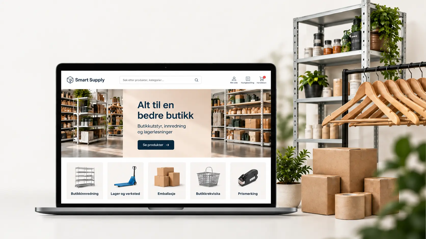 Smart Supply nettbutikk vist på laptop