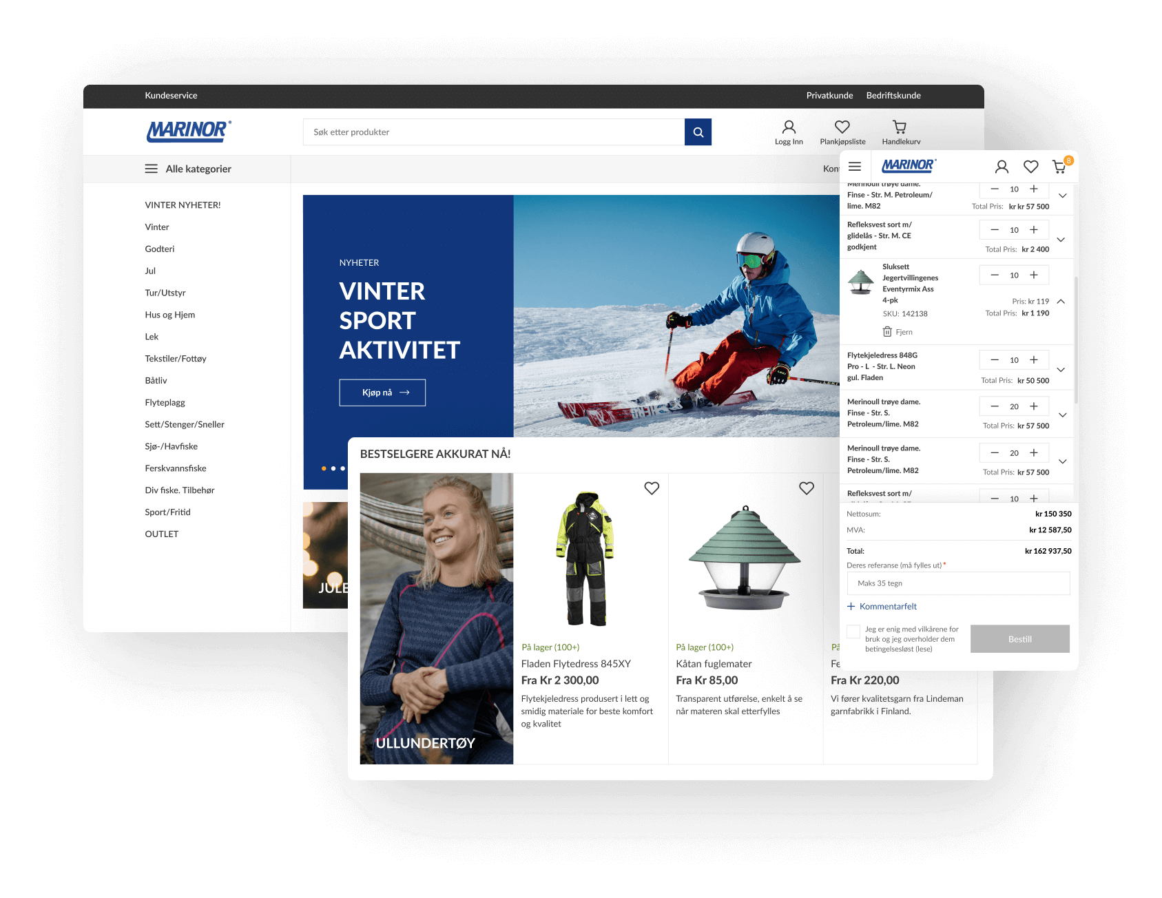Marinors nettbutikk med sanntidspris og lager fra Business Central