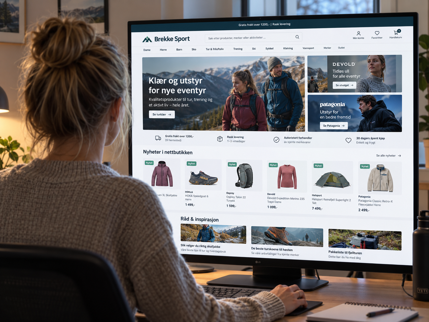 Brekke Sports nettbutikk på nopCommerce vist på dataskjerm