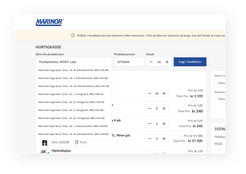 Hurtigkasse i B2B- nettbutikk fra Digitroll