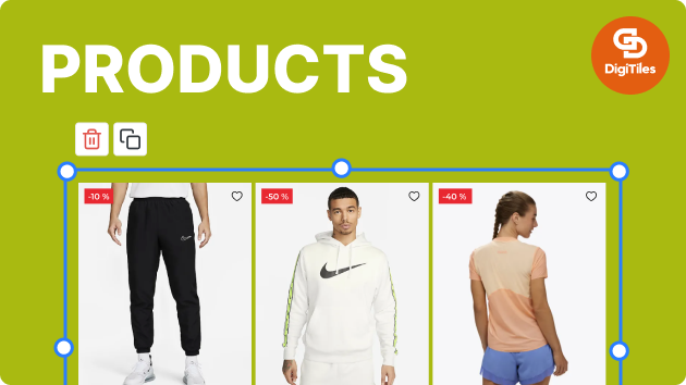 Produktflisen viser utvalgte varer med pris og knapp – rett klar til å handle.