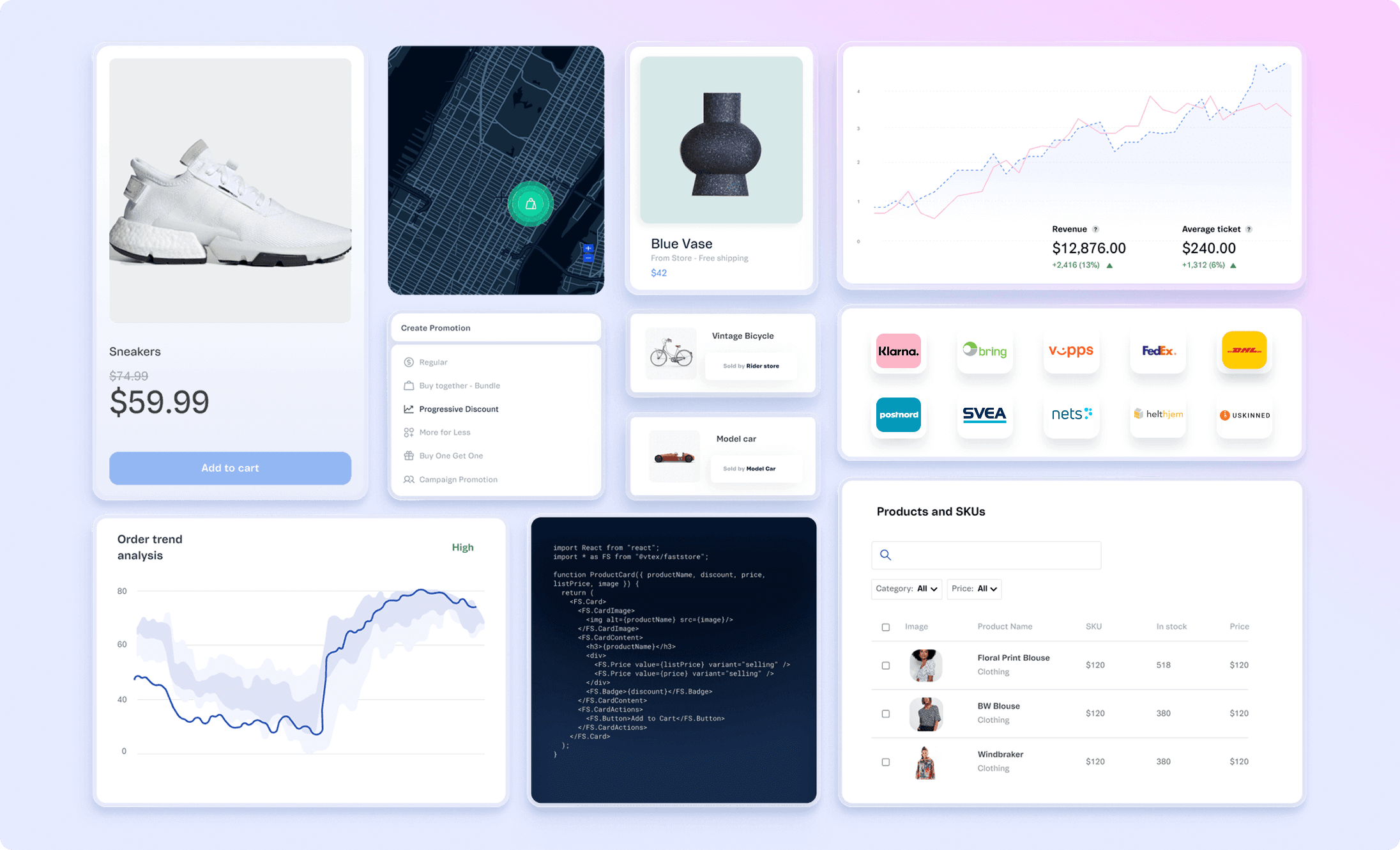 Mobilvennlig B2C-nettbutikk med klikk & hent, frakt,betaling, AI, integrasjon POS eller ERP