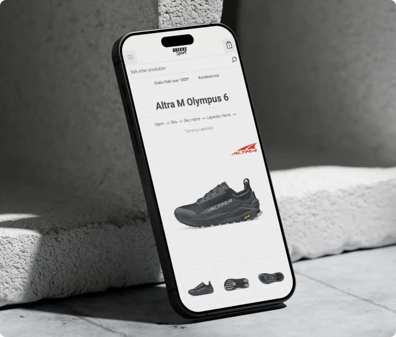 Brekke Sports nettbutikk på mobil