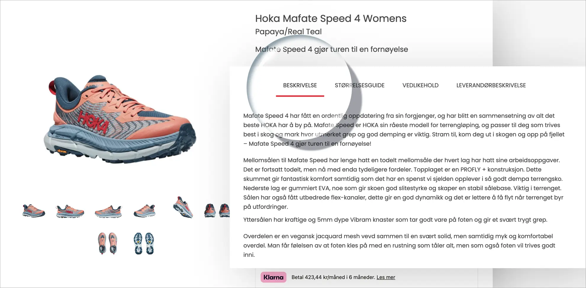 Produktkort i nettbutikk med AI-skrevet tittel, punkter og beskrivelse