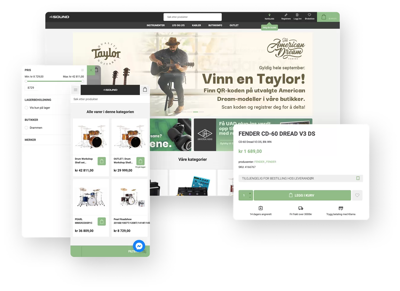 4Sound nettbutikk for musikkutstyr utviklet av nettekspertene i Digitroll