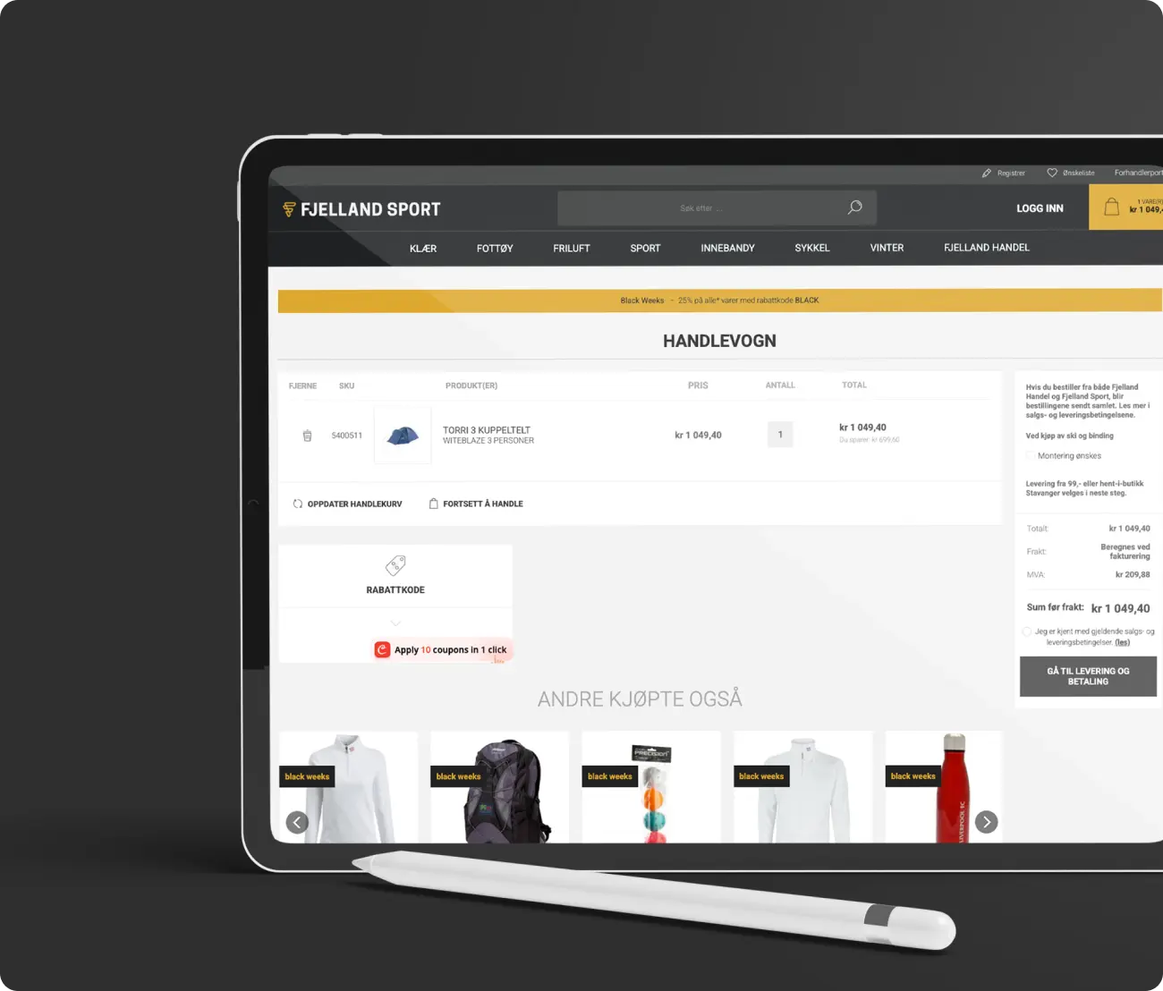 Skjermbilde av nettbutikkløsning med fire butikker i multistore, kombinert B2B-portal og B2C-nettbutikk